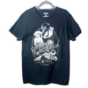 NWT Black Popeye Graphic Men T-Shirt “Strong to the Finish” Sz M Cotton Cartoon